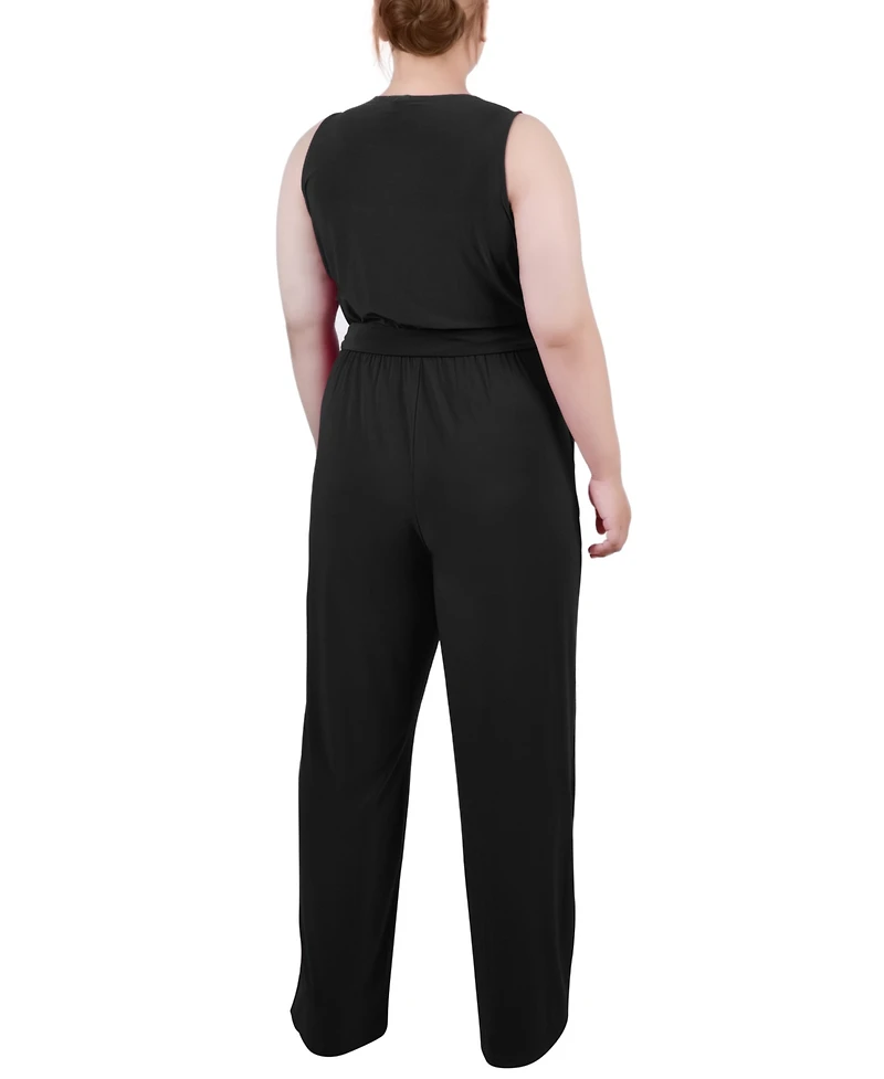 Ny Collection Plus Sleeveless Belted Jumpsuit