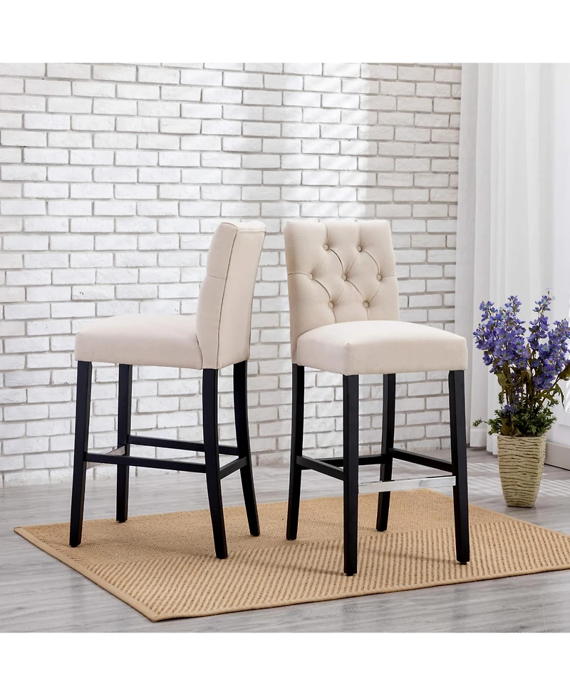 WestinTrends Linen Fabric Tufted Bar Stool (Set of 2