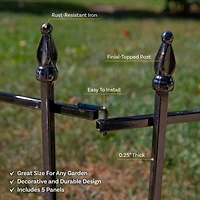 Roman Decorative Garden Fence Panels - Iron Border Fence - 22” W x 18” H Per Panel - Black - Set of 5 - 9' Length