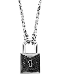Effy Men's Black Spinel Padlock 22" Pendant Necklace (1-1/2 ct. t.w.) in Sterling Silver