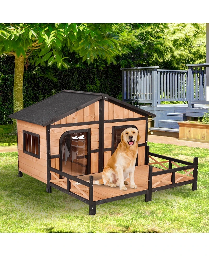 PawHut Wooden Elevated Backyard All Weather Rustic Log Cabin House Kit