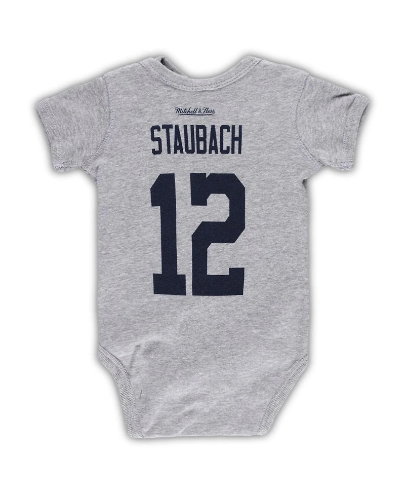 Newborn and Infant Boys and Girls Mitchell & Ness Roger Staubach Heather Gray Dallas Cowboys Retired Player Mainliner Name and Number Bodysuit