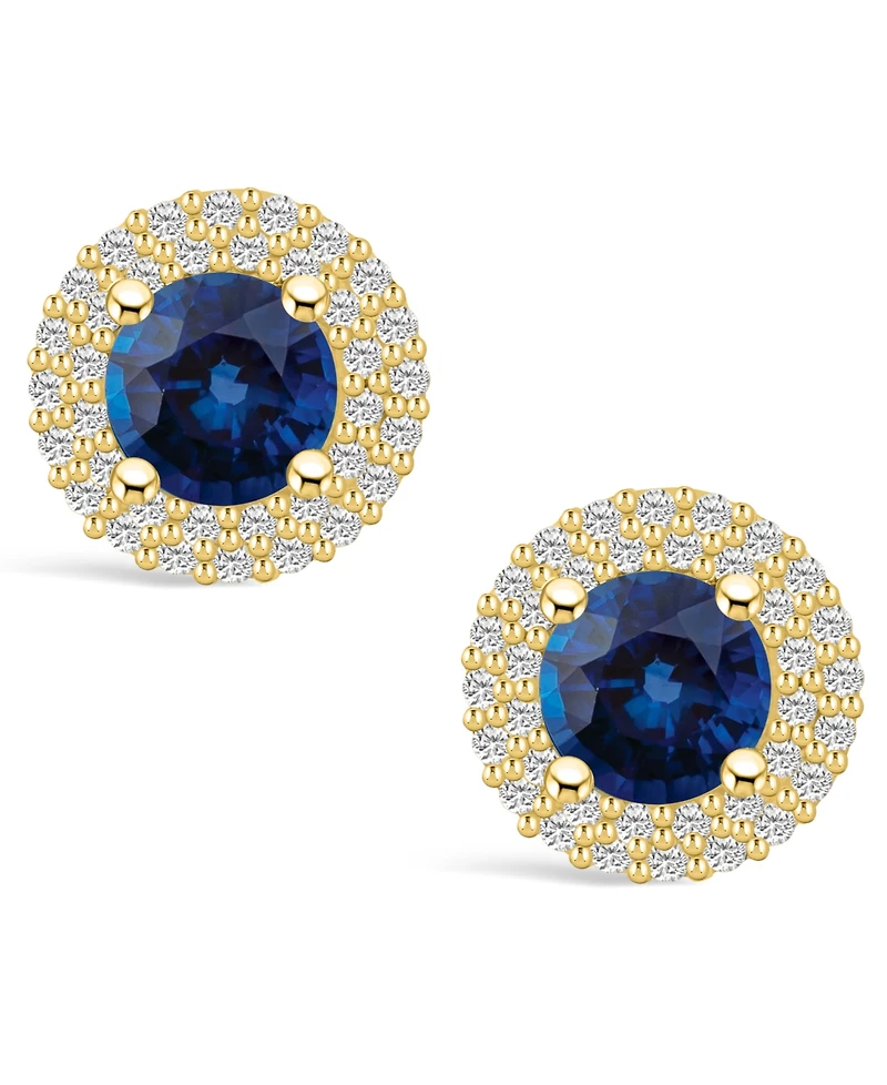 Macy's Sapphire (2 Ct. t.w.) and Diamond (1/2 Halo Stud Earrings