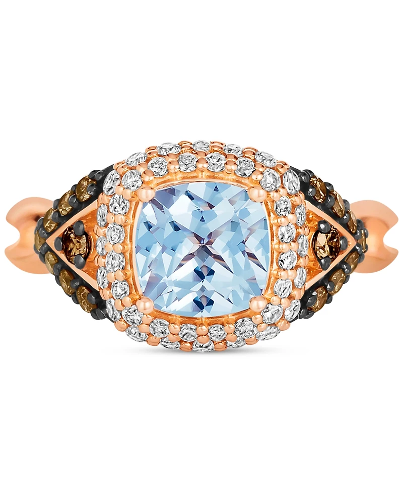 Le Vian Sea Blue Aquamarine (1-1/4 ct. t.w.) & Diamond (3/4 ct. t.w.) Halo Ring in 14k Rose Gold
