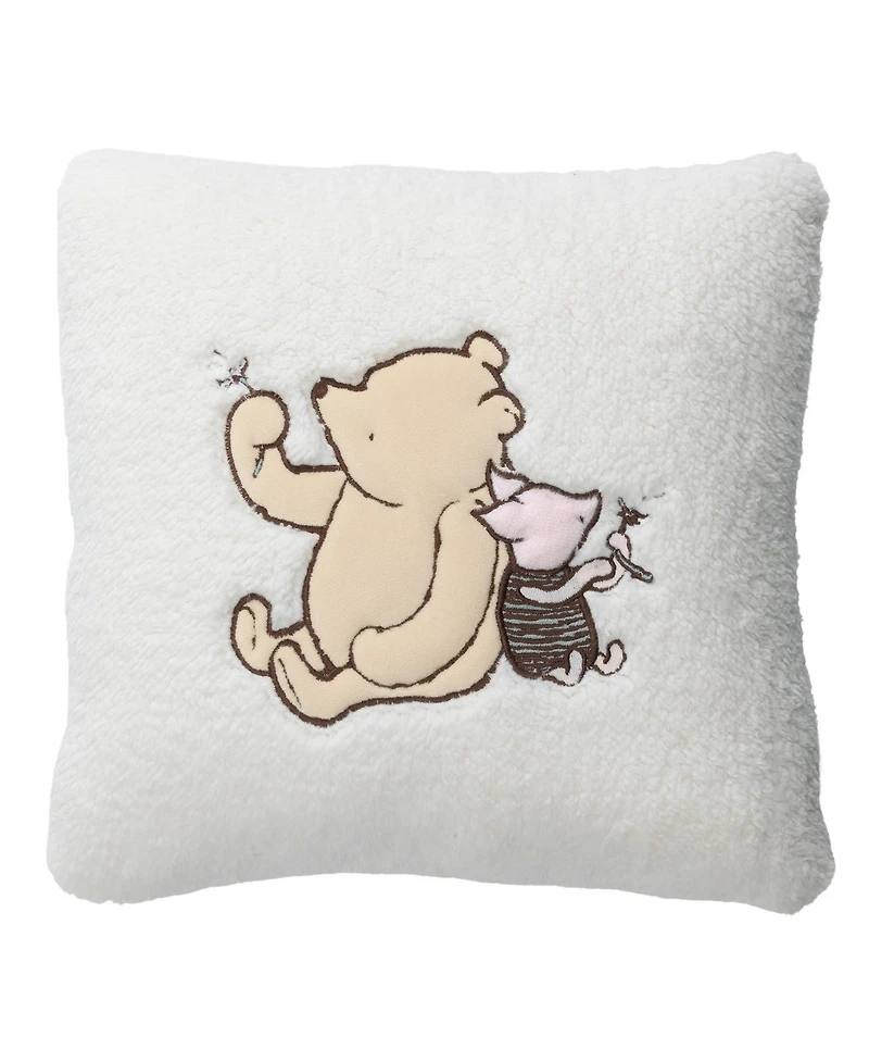 Lambs & Ivy Storytime Pooh Soft Faux Shearling Nursery Throw Pillow - Cream