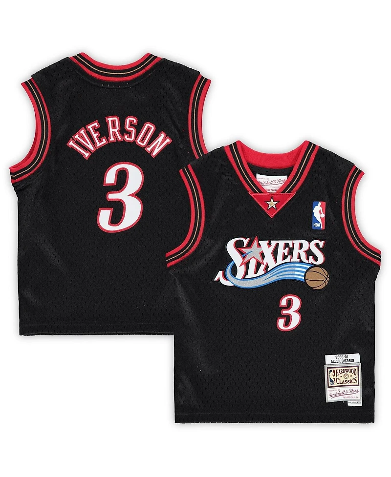 Infant Boys and Girls Mitchell & Ness Allen Iverson Black Philadelphia 76ers 2000/01 Hardwood Classics Retired Player Jersey
