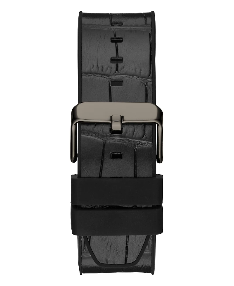 Guess Men's Multi-Function Black and Gunmetal Genuine Leather and Silicone Watch 46mm