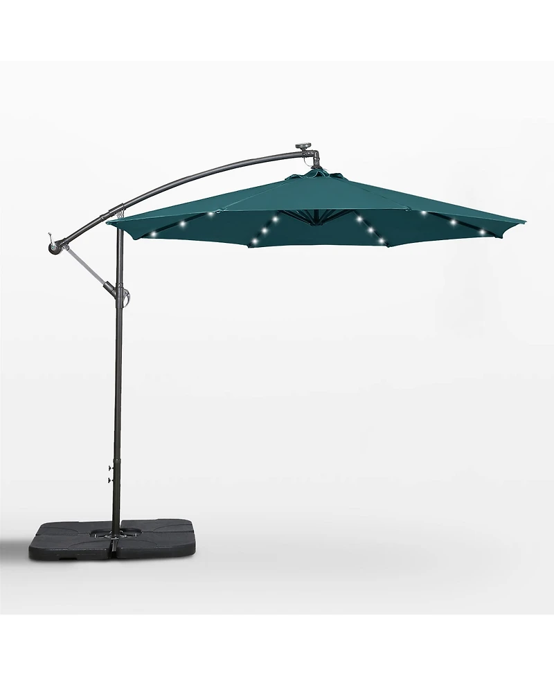 10 Ft Outdoor Solar Led Cantilever Umbrella with Base Weights