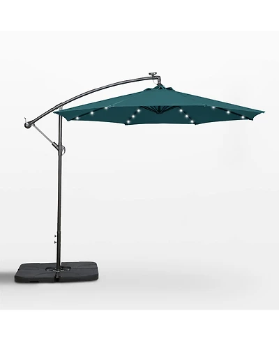 10 Ft Outdoor Solar Led Cantilever Umbrella with Base Weights