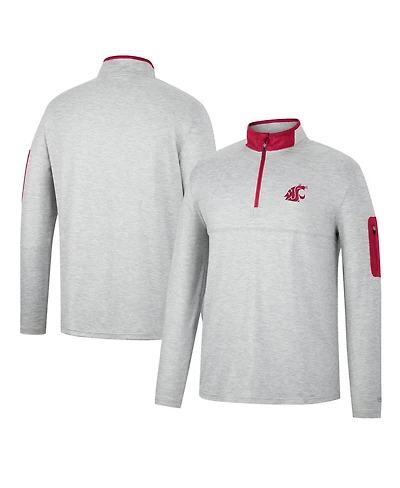 Men's Colosseum Heathered Gray, Crimson Washington State Cougars Country Club Windshirt Quarter-Zip Jacket