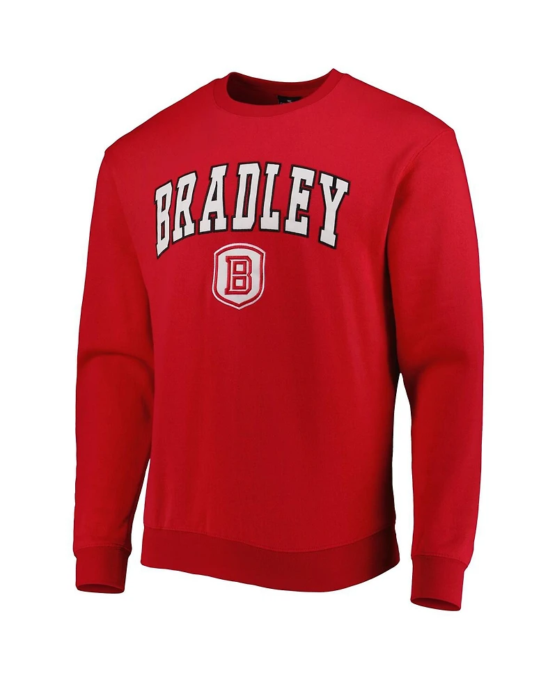 Men's Colosseum Red Bradley Braves Arch Over Logo Pullover Sweatshirt