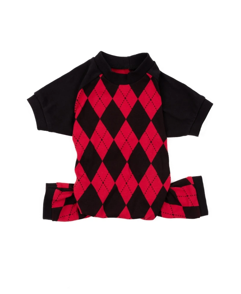 Leveret Dog Cotton Pajama Argyle Black and