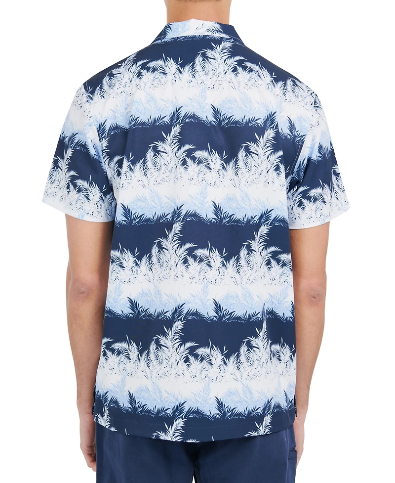 Society of Threads Men's Slim fit Non-Iron Striped Leaf Print Performance Stretch Camp Shirt