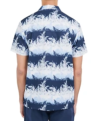 Society of Threads Men's Slim fit Non-Iron Striped Leaf Print Performance Stretch Camp Shirt