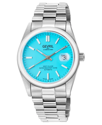 Gevril Men's West Village Swiss Automatic Silver-Tone Stainless Steel Bracelet Watch 40mm