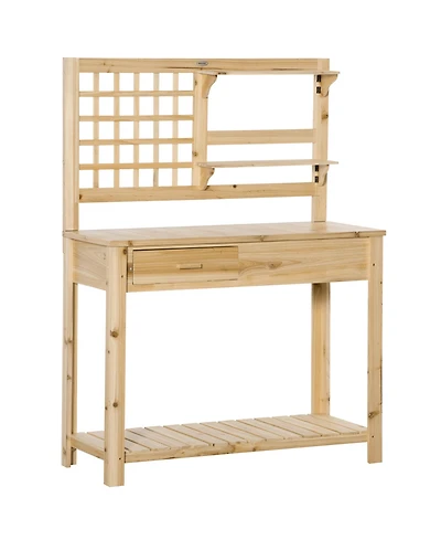 Potting Bench Table Work Bench with Shelves & Drawer, Brown