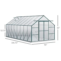Outsunny 16' x 8' Polycarbonate Walk-in Garden house w/ Sliding Door