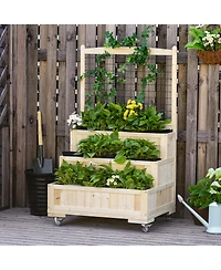 3-Tiers Wooden Raised Garden Bed Trellis, Back Storage Area