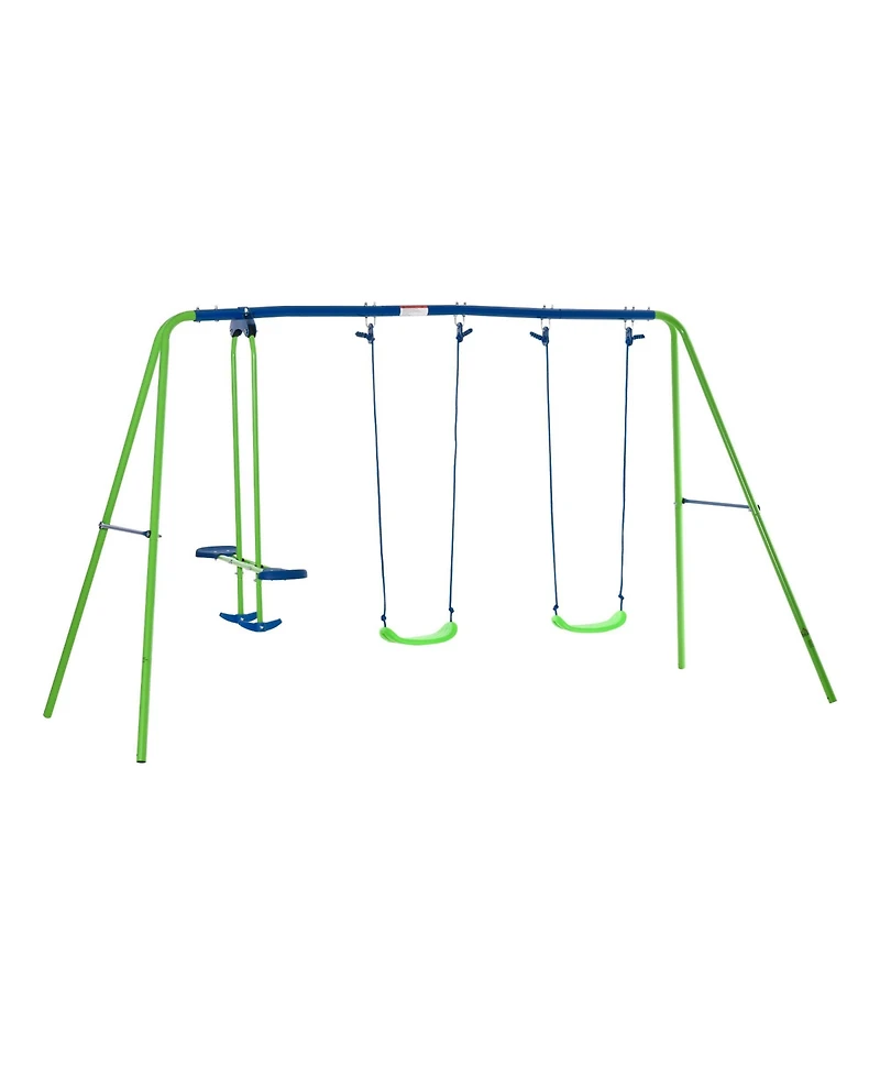 Outsunny 2-in-1 Kids Metal Swing Set for Backyard