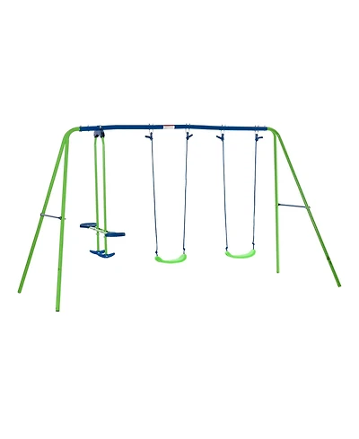 Outsunny 2-in-1 Kids Metal Swing Set for Backyard