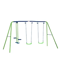 Outsunny 2-in-1 Kids Metal Swing Set for Backyard