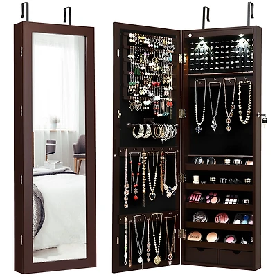 Wall Mount Mirrored Jewelry Cabinet Organizer Led Lights