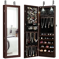 Wall Mount Mirrored Jewelry Cabinet Organizer Led Lights