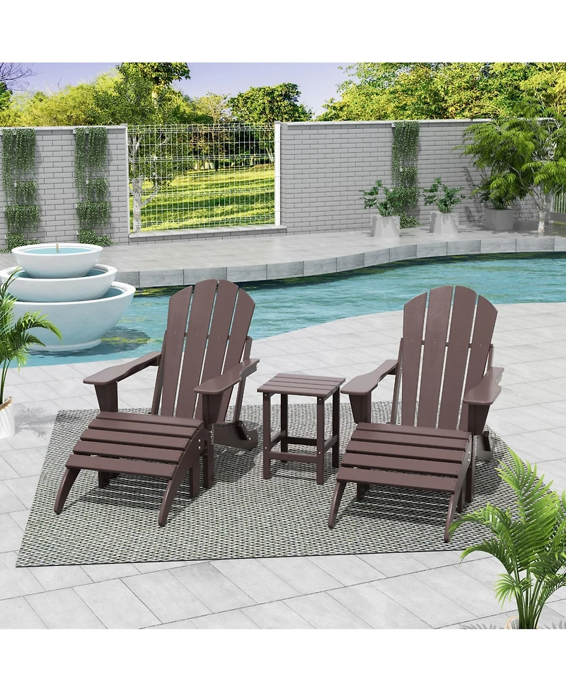WestinTrends 5 Piece Outdoor Adirondack Folding Chair with Ottoman Side Table Set
