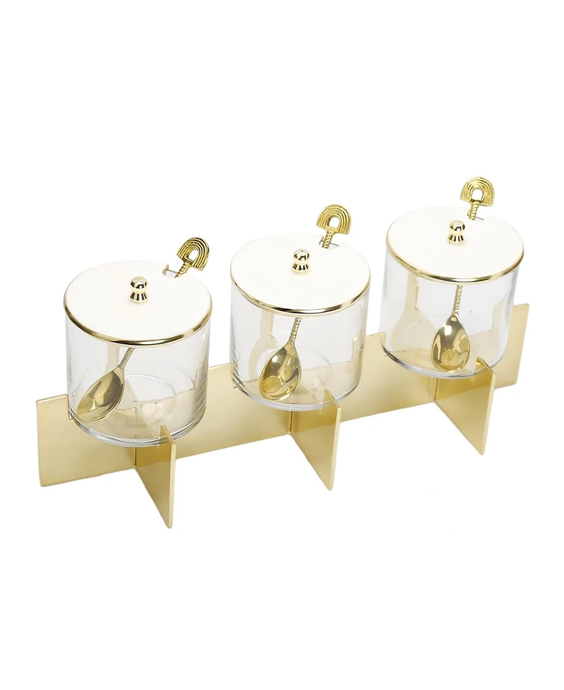 Classic Touch 3-Piece Glass Canister with Lids and Block Base Set