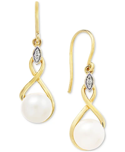 Cultured Freshwater Pearl (7mm) & Cubic Zirconia Drop Earrings in 14k Two-Tone Gold-Plated Sterling Silver