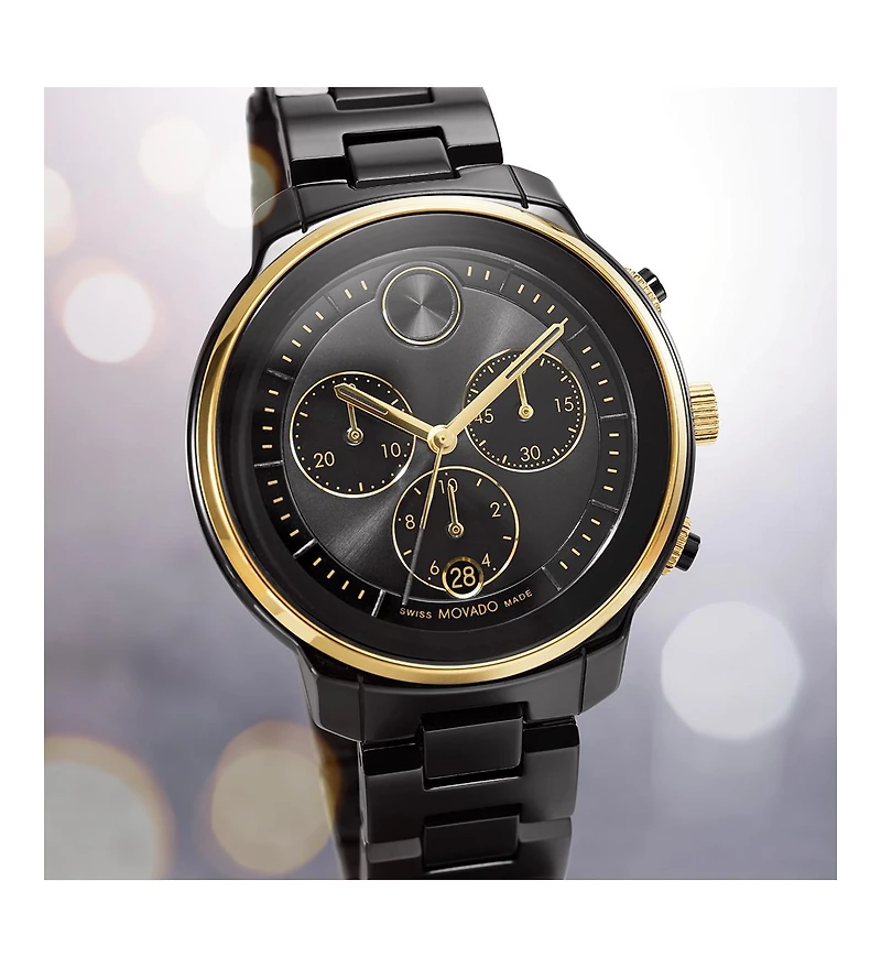 Movado Women's Bold Verso Swiss Quartz Black Ceramic Bracelet Watch 39mm
