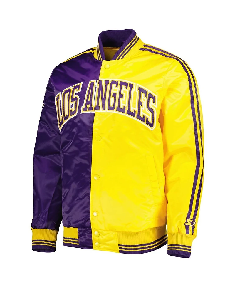 Men's Starter Purple, Gold Los Angeles Lakers Fast Break Satin Full-Snap Jacket