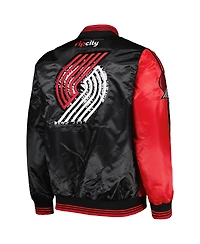 Men's Starter Red, Black Portland Trail Blazers Fast Break Satin Full-Snap Jacket