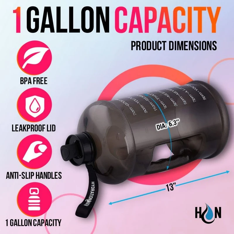 Zulay Kitchen 1 Gallon Water Bottle with Times to Drink (128oz) – Motivational Time Reader Large Jug