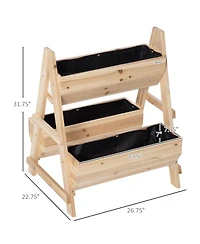 Raised Garden Bed A-shaped Wooden Planter Box with Nonwoven Fabric