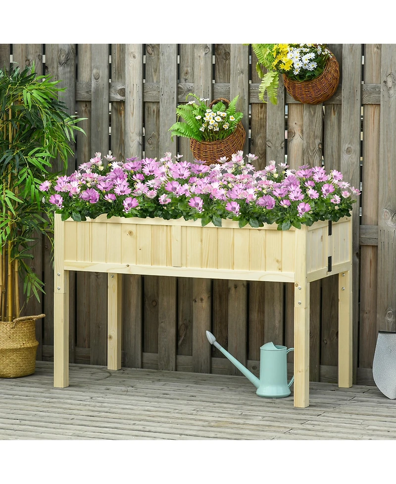 Outdoor Patio Backyard Plant Box w/ Included Inner Liner, Wood