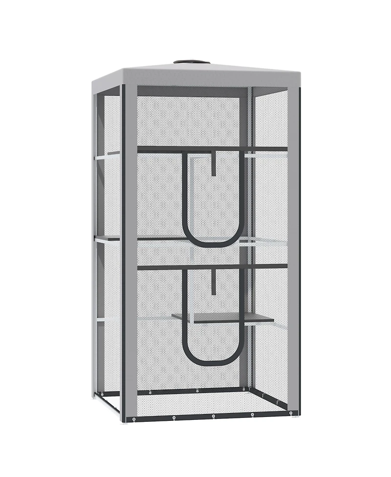 PawHut Large Outdoor Cat House Indoor Pet Playpen w/ 3 Platforms 4 Sandbags