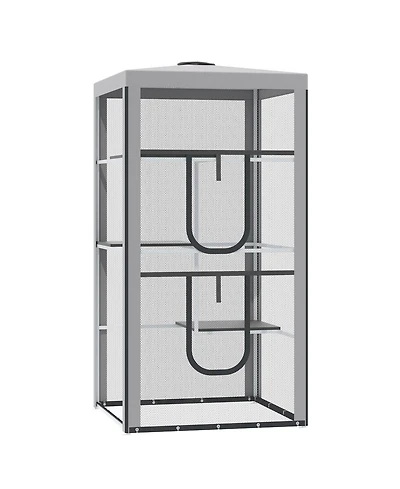 PawHut Large Outdoor Cat House Indoor Pet Playpen w/ 3 Platforms 4 Sandbags