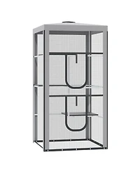 PawHut Large Outdoor Cat House Indoor Pet Playpen w/ 3 Platforms 4 Sandbags