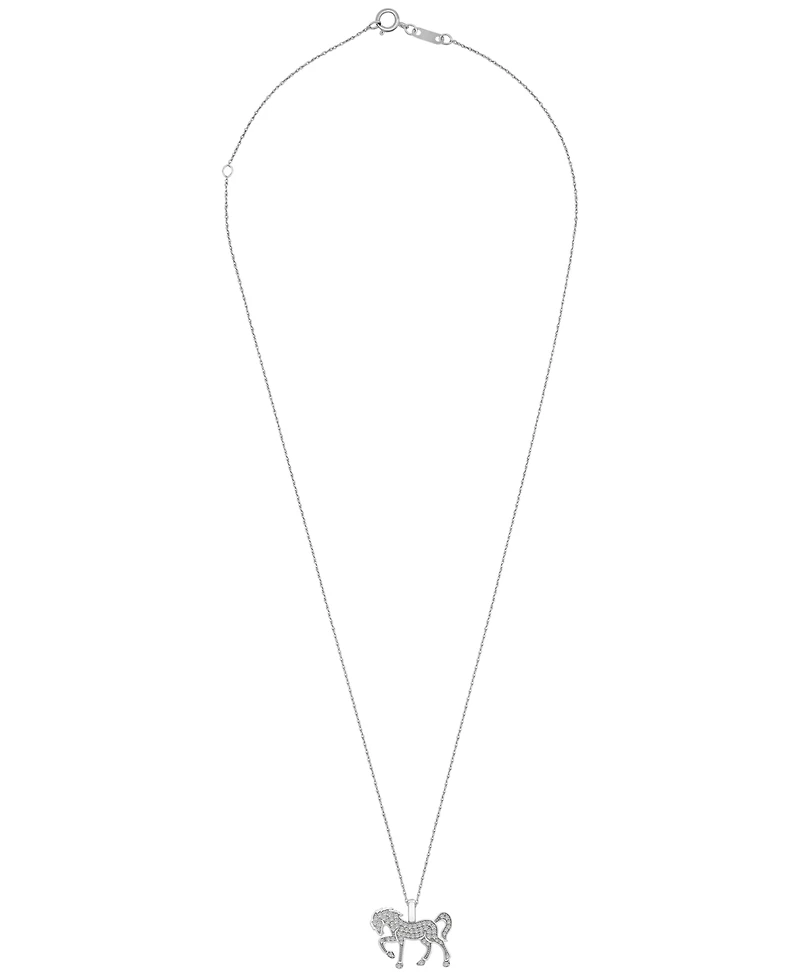 Wrapped Diamond Horse Pendant Necklace (1/4 ct. t.w.) in 10k White Gold, 18" + 2" extender, Created for Macy's