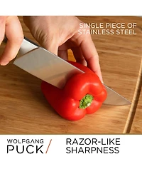 Wolfgang Puck 6-Piece Stainless Steel Knife Set with Knife Block Carbon Stainless Steel Blades and Ergonomic Handles Blonde Wood Block with Acrylic Sa