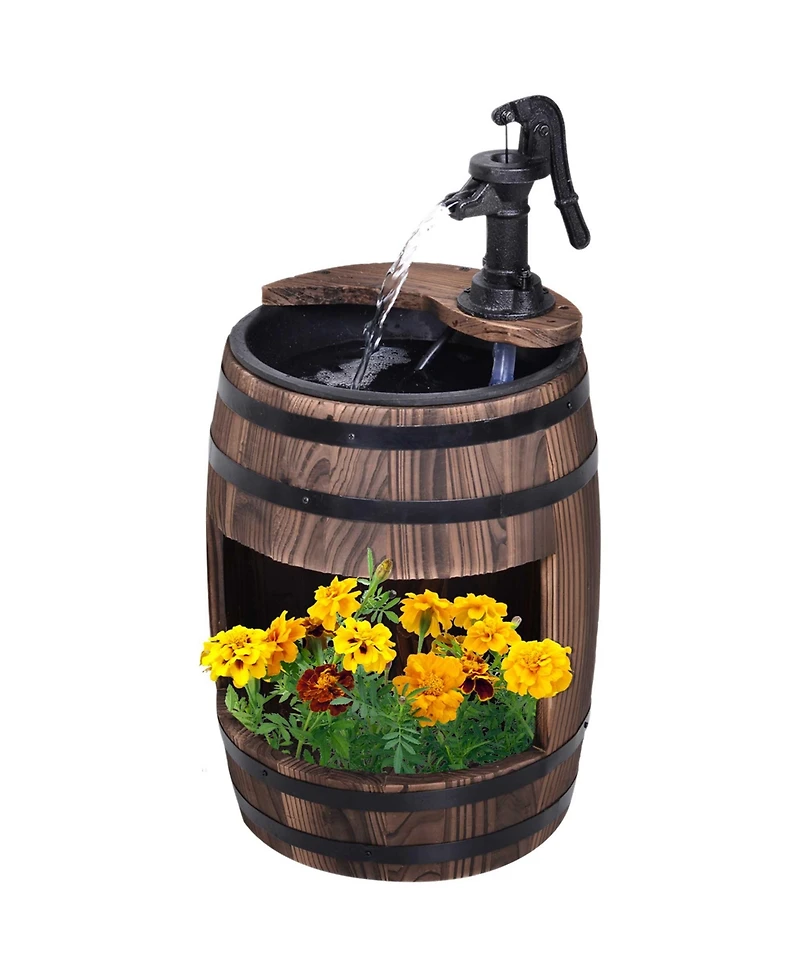 Outsunny 2 Tiers Wooden Water Pump Fountain, Garden Decor, Automatic Pump