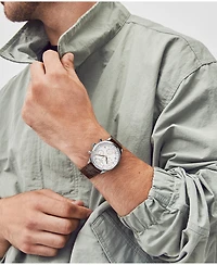 Movado Men's Heritage Brown Genuine Leather Strap Watch, 43mm