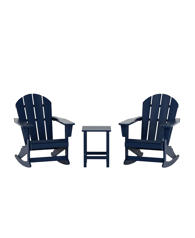 3 Piece set Outdoor Patio Poly Adirondack rocking chairs with side table