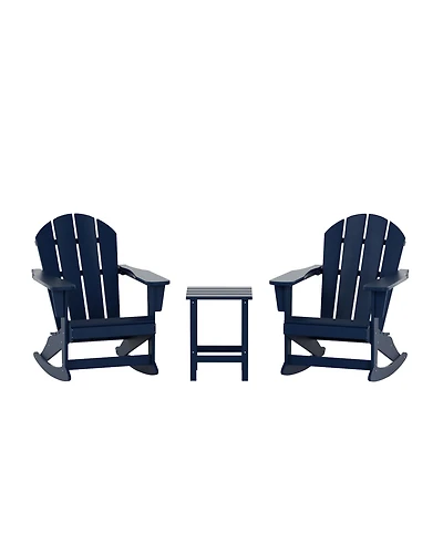 3 Piece set Outdoor Patio Poly Adirondack rocking chairs with side table