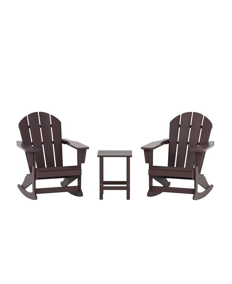 3 Piece set Outdoor Patio Poly Adirondack rocking chairs with side table
