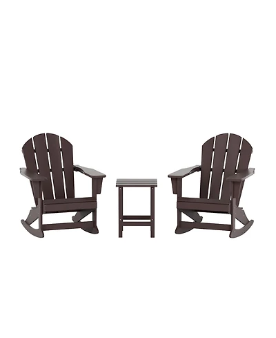 3 Piece set Outdoor Patio Poly Adirondack rocking chairs with side table