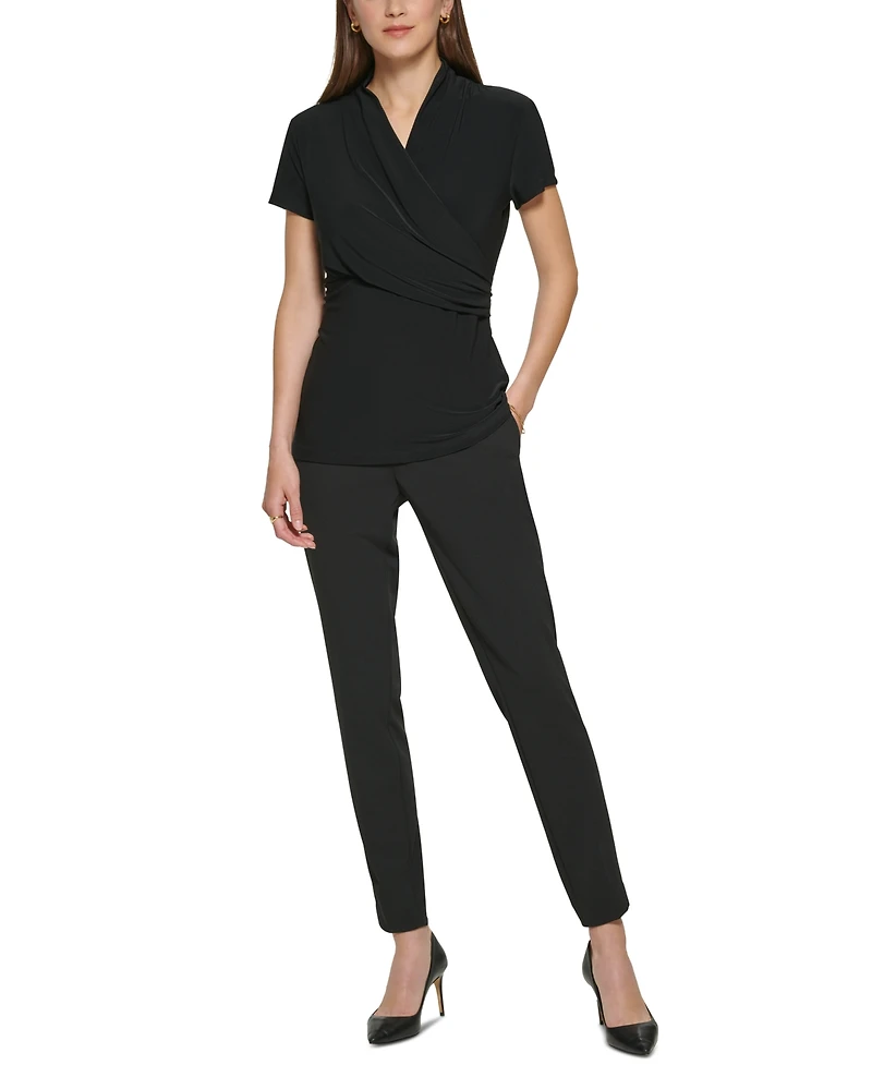 Dkny Petite Draped Surplice Blouse, Created for Macy's