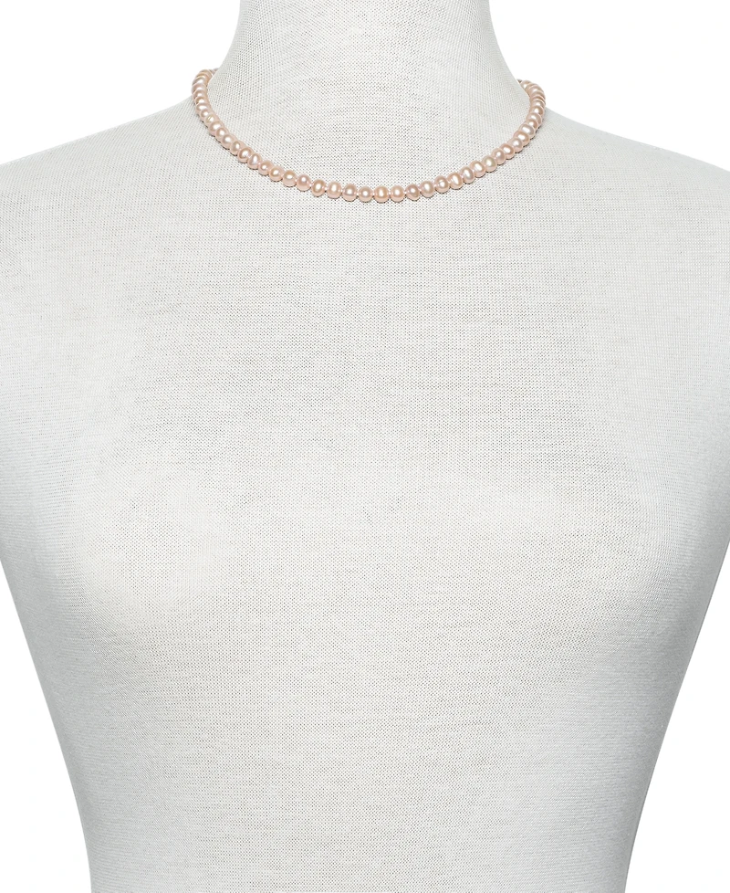 White Cultured Freshwater Pearl (6mm) Necklace and Matching Stud (7-1/2mm) Earrings Set Sterling Silver