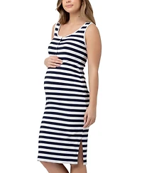 Ripe Maternity Lee Button Down St Rib Dress Navy/White